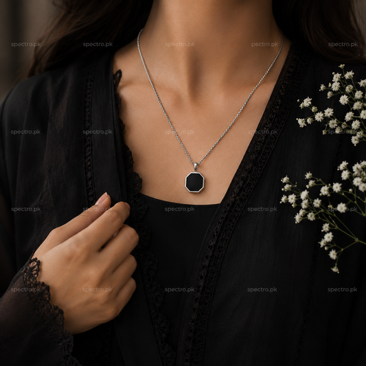 Silver Epoxy Square Minimal Pendant Necklace For Men