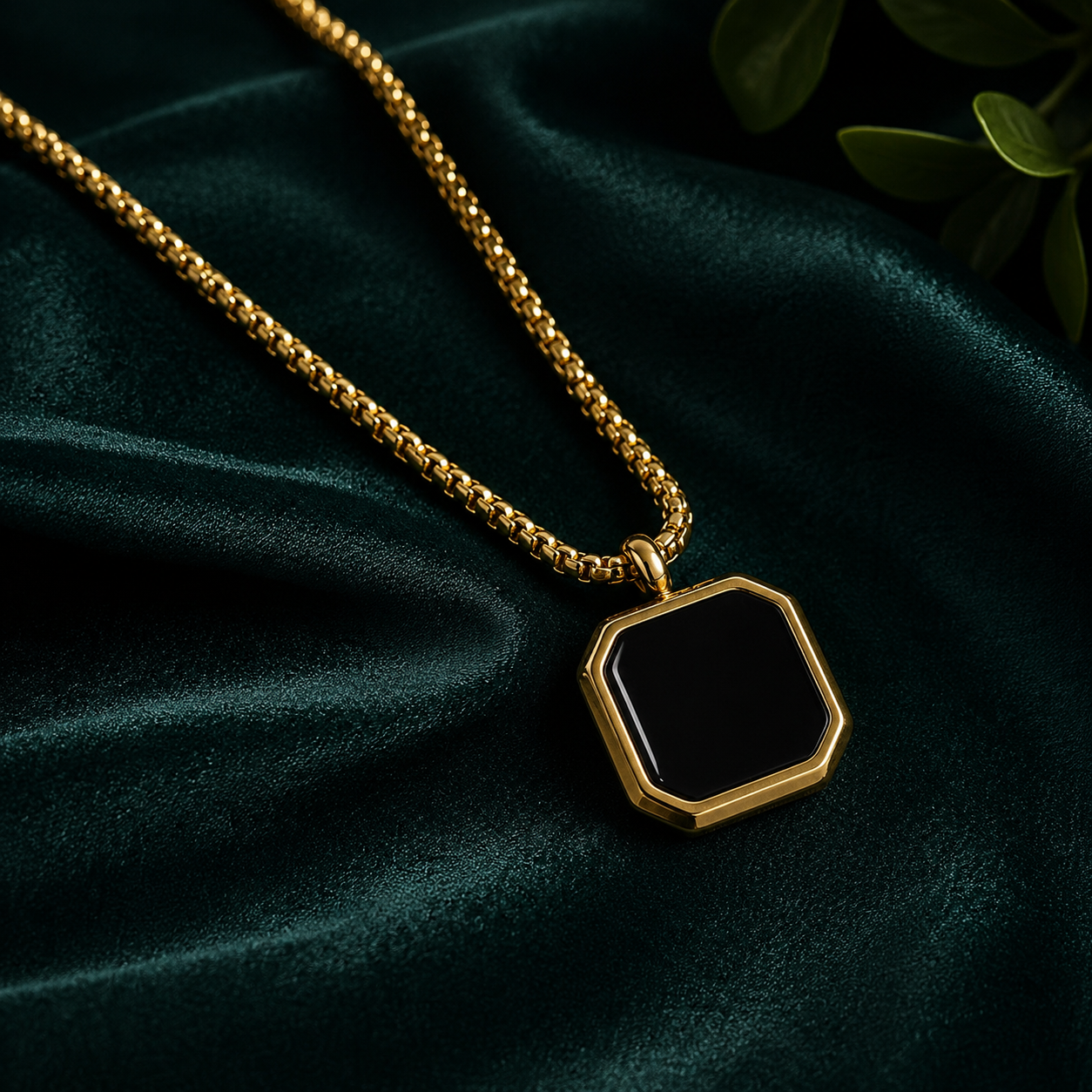Golden Epoxy Square Minimal Pendant Necklace For Men