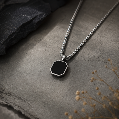 Silver Epoxy Square Minimal Pendant Necklace For Men