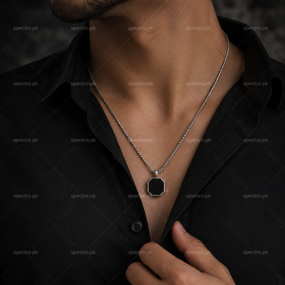 Silver Epoxy Square Minimal Pendant Necklace For Men