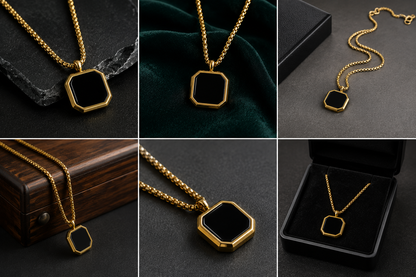 Golden Epoxy Square Minimal Pendant Necklace For Men