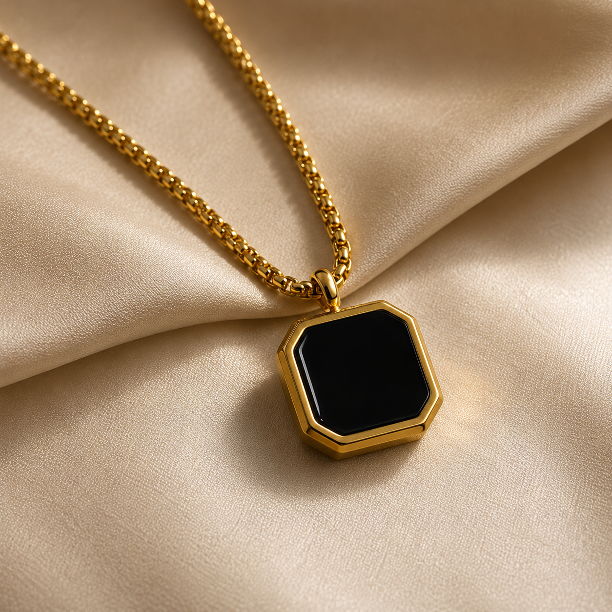 Golden Epoxy Square Minimal Pendant Necklace For Men