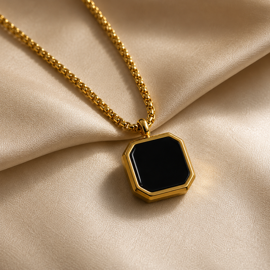 Golden Epoxy Square Minimal Pendant Necklace For Men