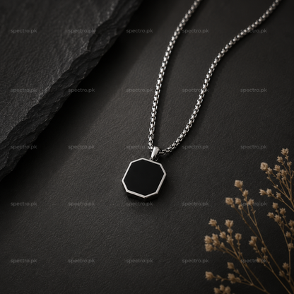 Silver Epoxy Square Minimal Pendant Necklace For Men