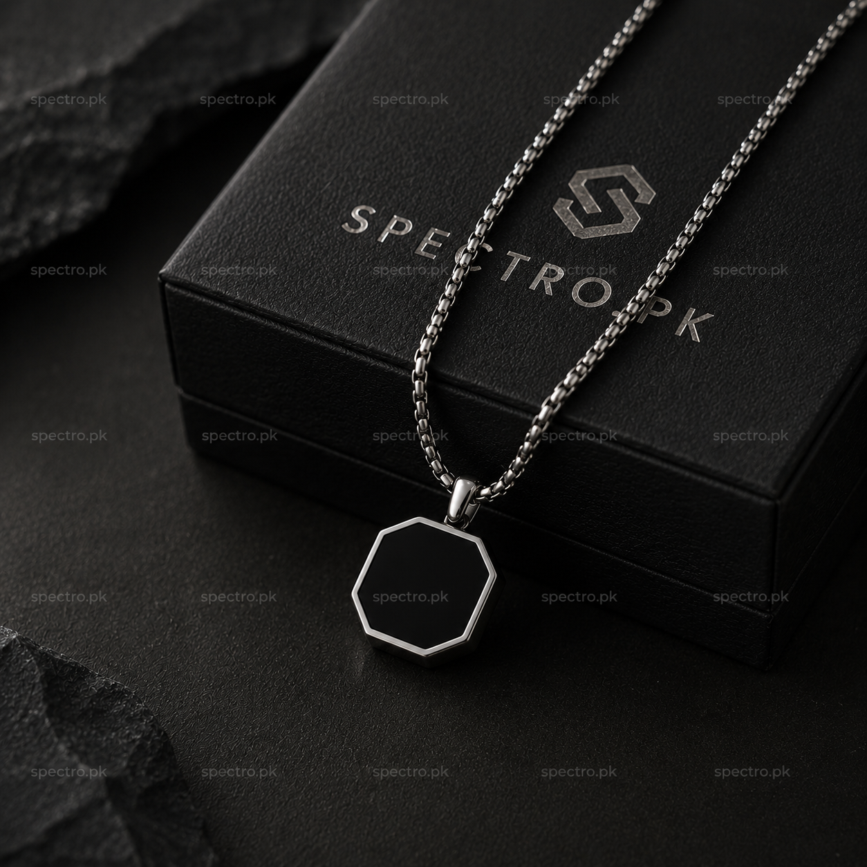 Silver Epoxy Square Minimal Pendant Necklace For Men