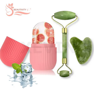 3 in 1 Face Stone Jade, Gua Sha Stone, Ice Roller