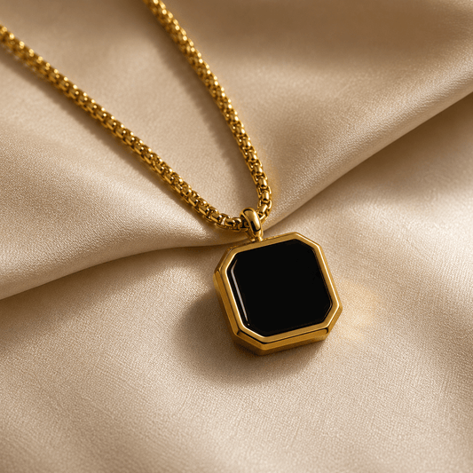 Golden Epoxy Square Minimal Pendant Necklace For Men - Spectro.pk