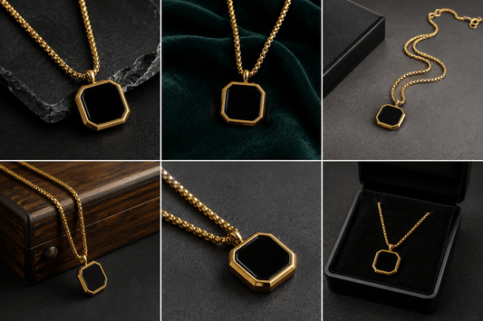 Golden Epoxy Square Minimal Pendant Necklace For Men - Spectro.pk
