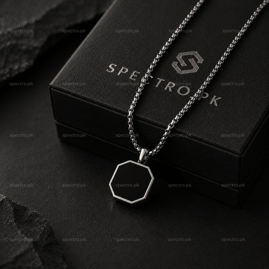 Silver Epoxy Square Minimal Pendant Necklace For Men - Spectro.pk