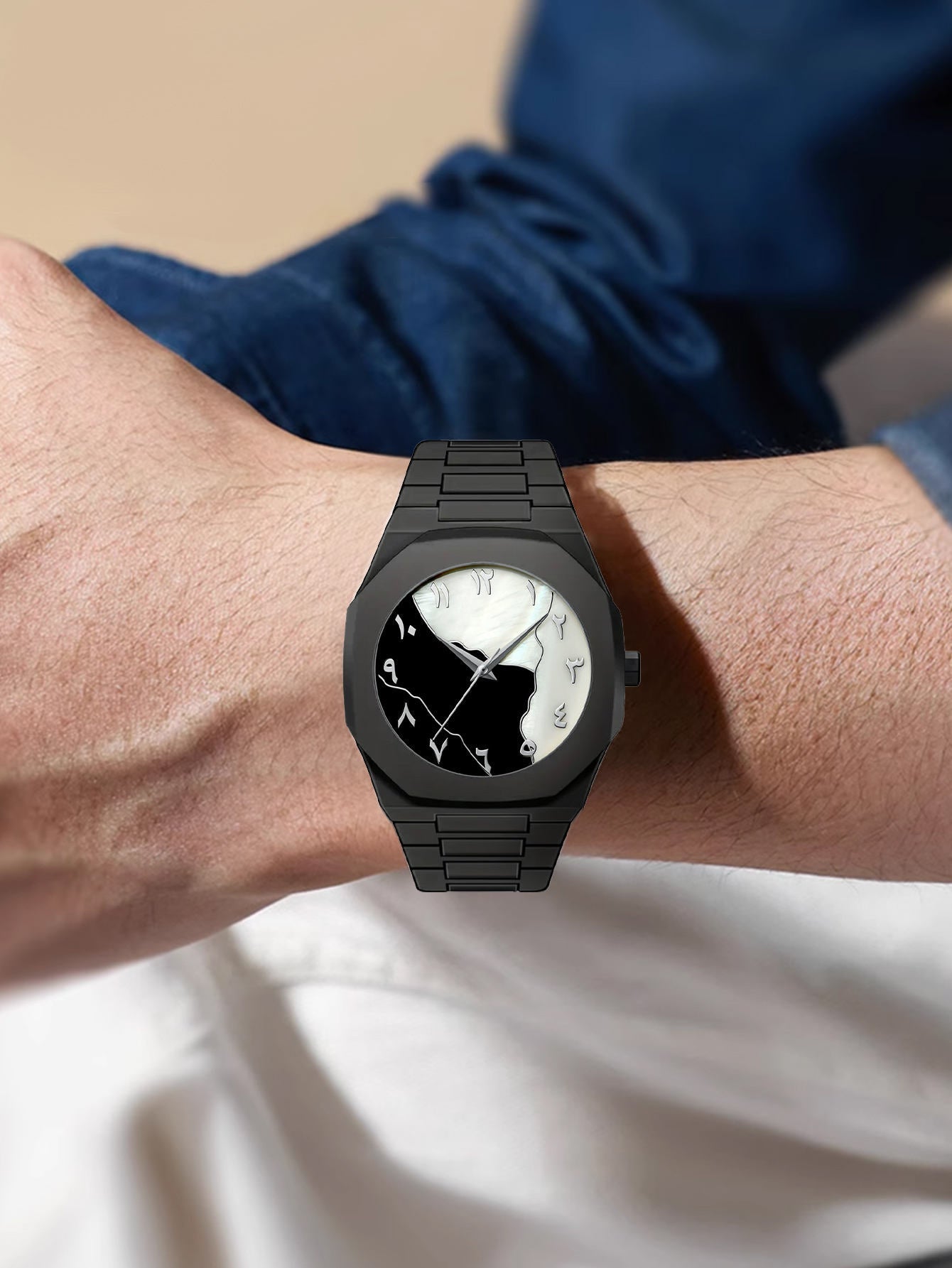 White Marble Arabic Aura Unisex Watch - Spectro.pk