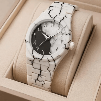 White Marble Arabic Aura Unisex Watch - Spectro.pk